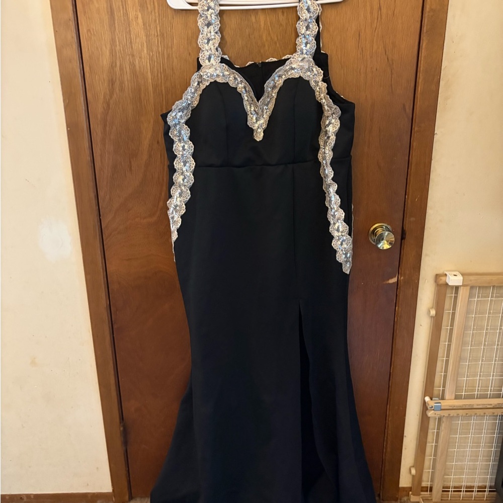 SHEIN Black Dress with Silver Lace Detail